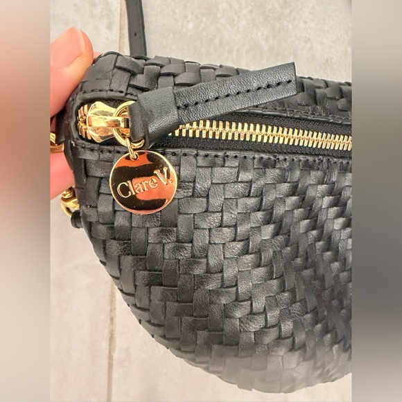 Clare V. Petite Fanny Black Woven Leather Shoulder Bag Black - Picture 9 of 11